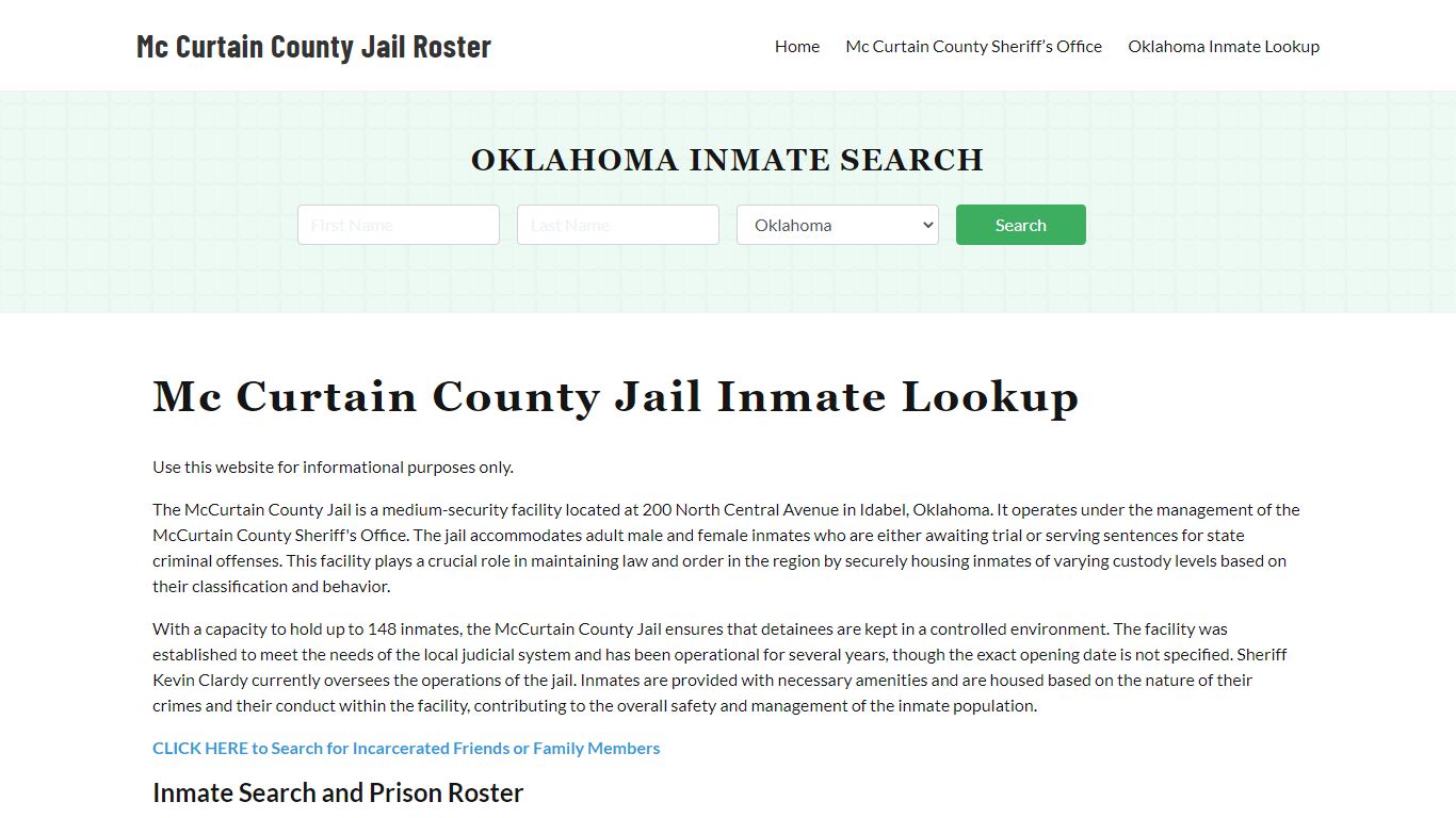 Mc Curtain County Jail Roster Lookup, OK, Inmate Search