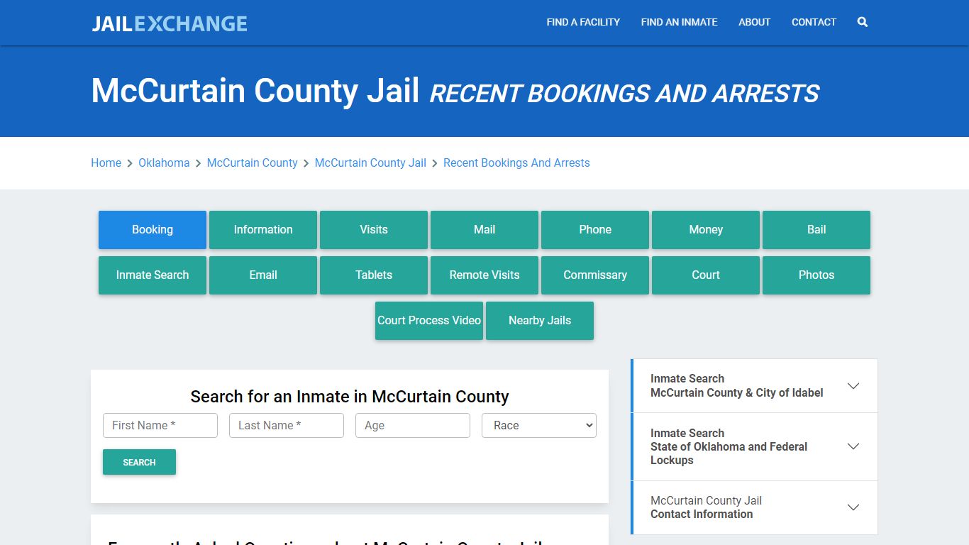 McCurtain County Jail Recent Bookings And Arrests - Jail Exchange