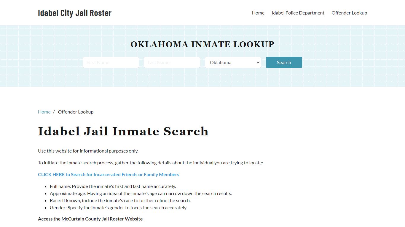 Idabel, OK Detainee Lookup - Idabel City Jail